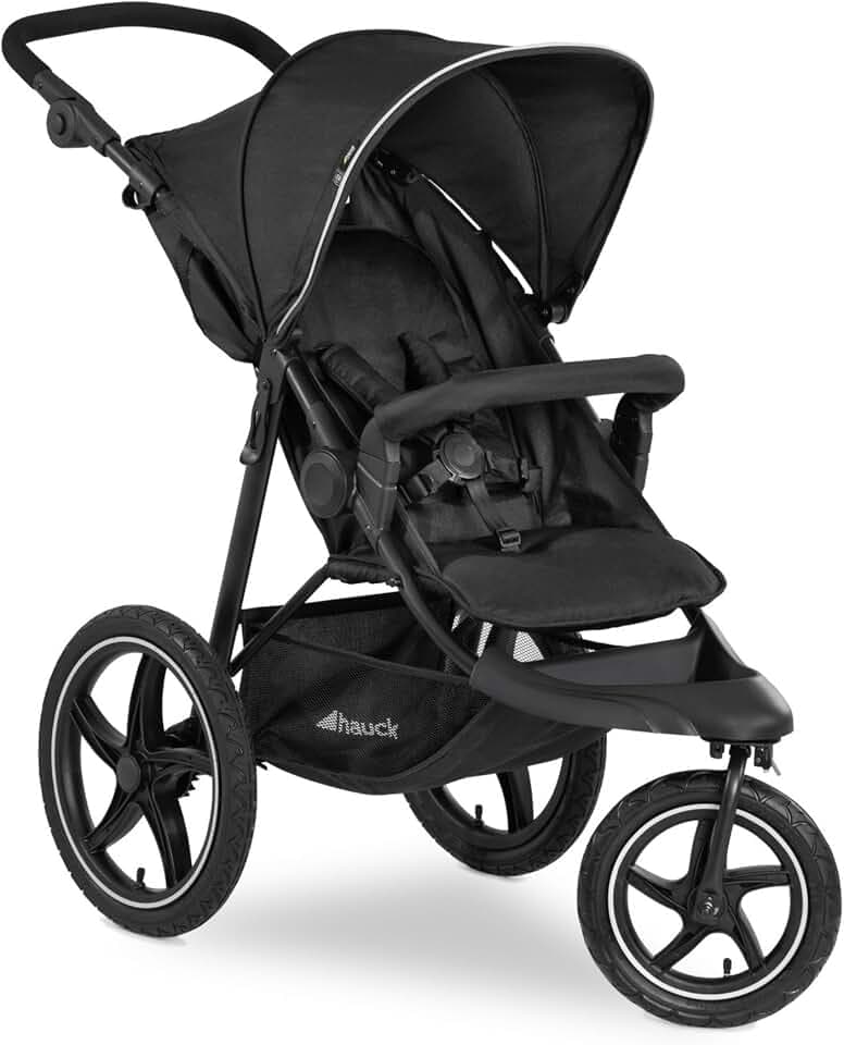 hauck Poussette 3 Roues avec Grandes Roues Pneumatiques, Runner 2 Black | Poussette tout terrain jusqu’à 22 kg avec suspension, UPF50+, position allongée, fenêtre XL, guidon réglable, roues amovibles