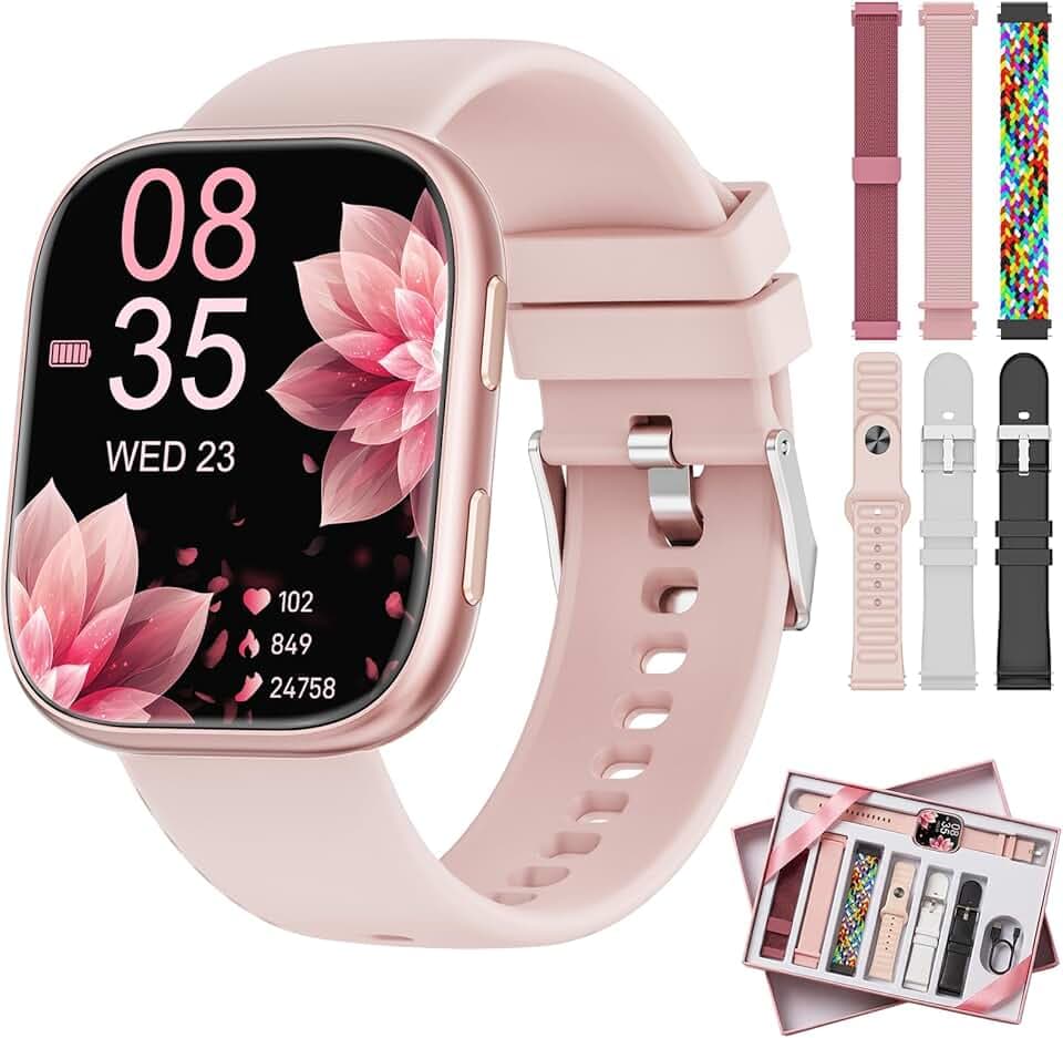 Montre Connectée Femme Homme pour 7 Bracelets et Coffret Cadeau, 1.83'' HD Smartwatch avec Appel Bluetooth, Montre Connectée pour Fréquence Cardiaque, Sommeil, SpO2, 100+ Modes Sportifs, IP68 Etanche