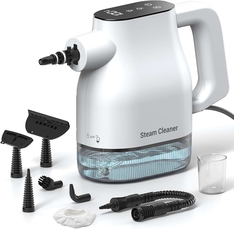 Nettoyeur Vapeur avec Écran Tactile Intelligent, Chauffe Rapide en 10 s, Réservoir d'Eau de 400 ml, Câble d'Alimentation de 4 m, Nettoyeur Vapeur Multifonction pour Cuisine et Salle de Bain, Blanc Global Recycled Standard