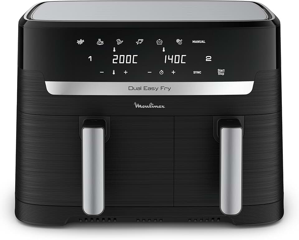 Moulinex Easy fry Essential inox, 8,3L, Jusqu'à 8 personnes, 7 Programmes intuitifs, Air Fryer, Repas complet, synchronisation, Économie d'énergie, Application dédiée, EZ901820