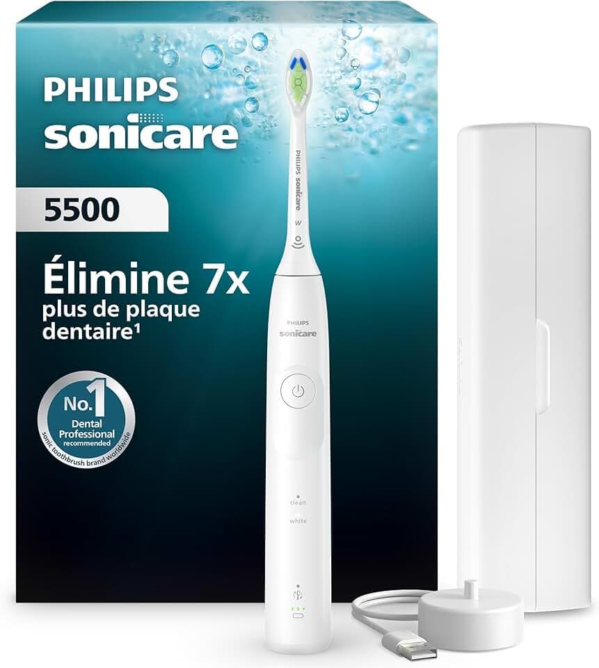 Philips Sonicare 5500 - Brosse à dents électrique sonique avec 2 modes, Alerte de pression, EasyStart, SmarTimer et BrushPacer, Blanc, modèle HX7110/02 [Nouvelle technologie]