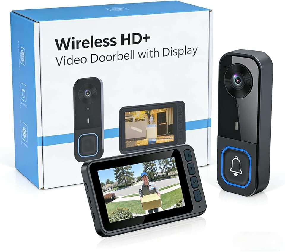 Sonnette sans Fil avec Caméra Extérieure Étanche IP65, Visiophone sans Fil Portée 40m, Interphone Vidéo sans Fil 1000mAh, Écran IPS 4.5 Pouces, Vision Nocturne Infrarouge, sans WiFi sans Application