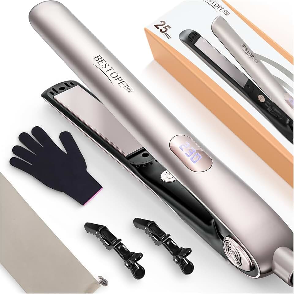 Lisseur Cheveux Professionnel Keratine, Fer a Lisser Réduire la Rugosité | Ion Lisseur Boucleur, Double Tension Lisseur de Voyage Hair Straightener, 15S Chauffage Rapide, Écran LCD, 120-230°C Global Recycled Standard