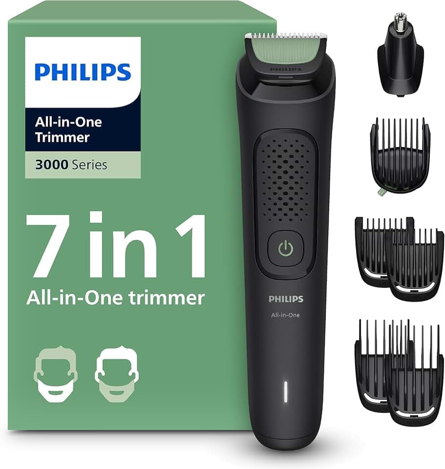 Philips Tondeuse tout-en-un Multigroom série 3000 7 accessoires - Tondeuse pour barbe et cheveux, Lames auto-affûtées respectueuses de la peau, 10 hauteurs de coupe, Modèle MG3930/15