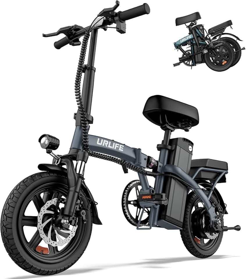 URLIFE Vélo Électrique Pliant, 14" Électrique avec Batterie au Lithium Amovible 48V7.5Ah, Vélo Électrique Pliable avec Pédalage Assistance, Moteur 250W, Mini Ebike Autonomie 40-60km pour Adulte