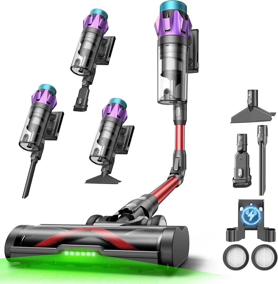 Ultenic U18 Pro Aspirateur Balai sans Fil | 55kPa Puissant Poils d'animaux | GreenEye | 80min Autonomie | HEPA H13 Anti-Allergie | Tube Pliable | Bordeaux