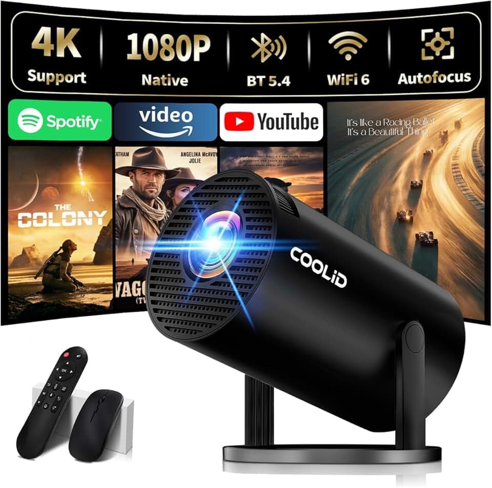 [Apps intégrées & 2026 Upgraded] Mini Vidéoprojecteur Supporte 4K 1080P avec 5G WiFi 6 Et BT 5.4 Le Projecteur Soutien Rotation 180° Portable Projecteur Video Applicable Laptop/HDMI/TV Stick,Negro