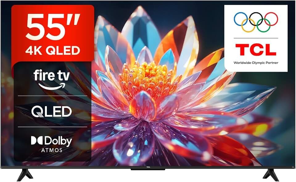 TCL 55T6C 55” QLED 4K HDR TV, Fire TV (Téléviseur Intelligent avec Dolby Vision et Atmos, HDR10+, Appuyez et Demandez à Alexa) | Dolby Vision, compatible avec Alexa