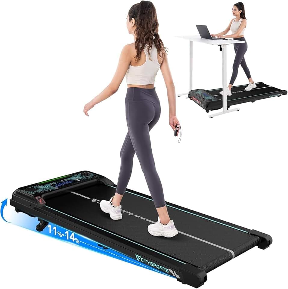 CITYSPORTS Tapis de Course Électrique Inclinable 11–14%, Tapis Roulant Silencieux 1–6 km/h, Écran LED, avec Télécommande, Tapis de Marche pour la Maison et Le Bureau