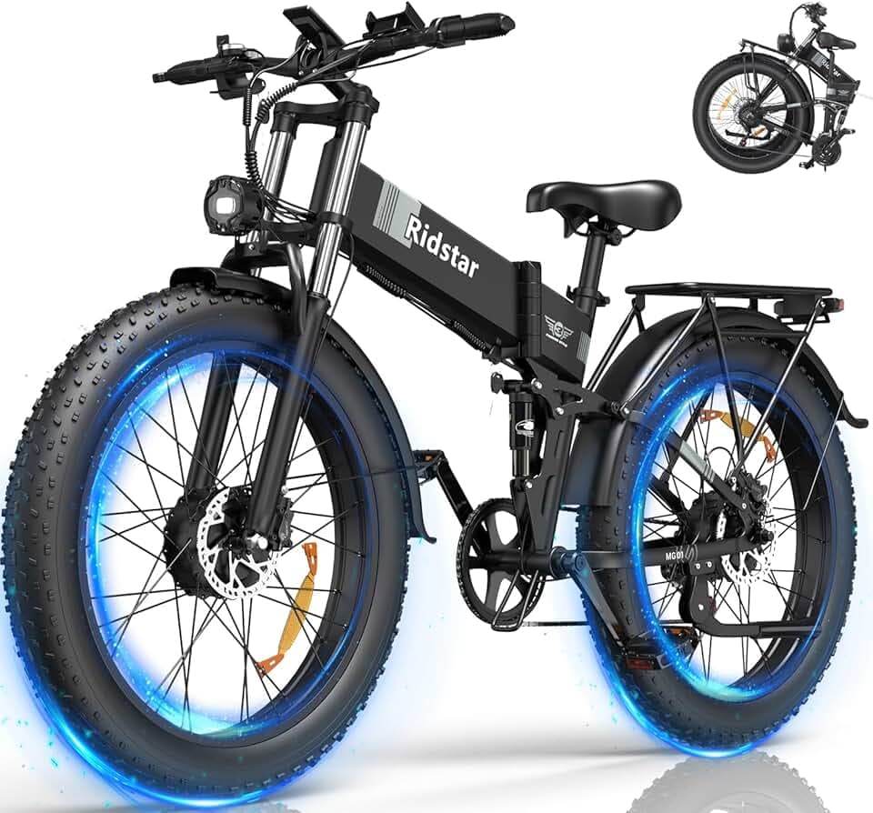YVY H26 Pro Vélo Électrique Pliable, Autonomie 120km, Batterie Amovible 52V 20Ah, Double Moteur 180Nm, 26" Fat Bike Électrique, VTC 7 Vitesses, E-Bike Double Suspension, Double Disque, Écran LCD