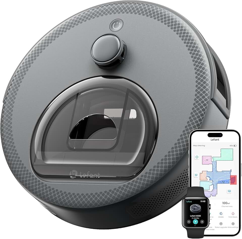 Lefant M330 Robot Aspirateur Laveur, 3 en 1 Aspirateur Robot, 5000Pa, 150min, Évitement d'obstacles, Navigation dToF, Cartographie, Zones Virtuelles, Évitement d'obstacles PSD, Alexa/APP/WiFi, Gris