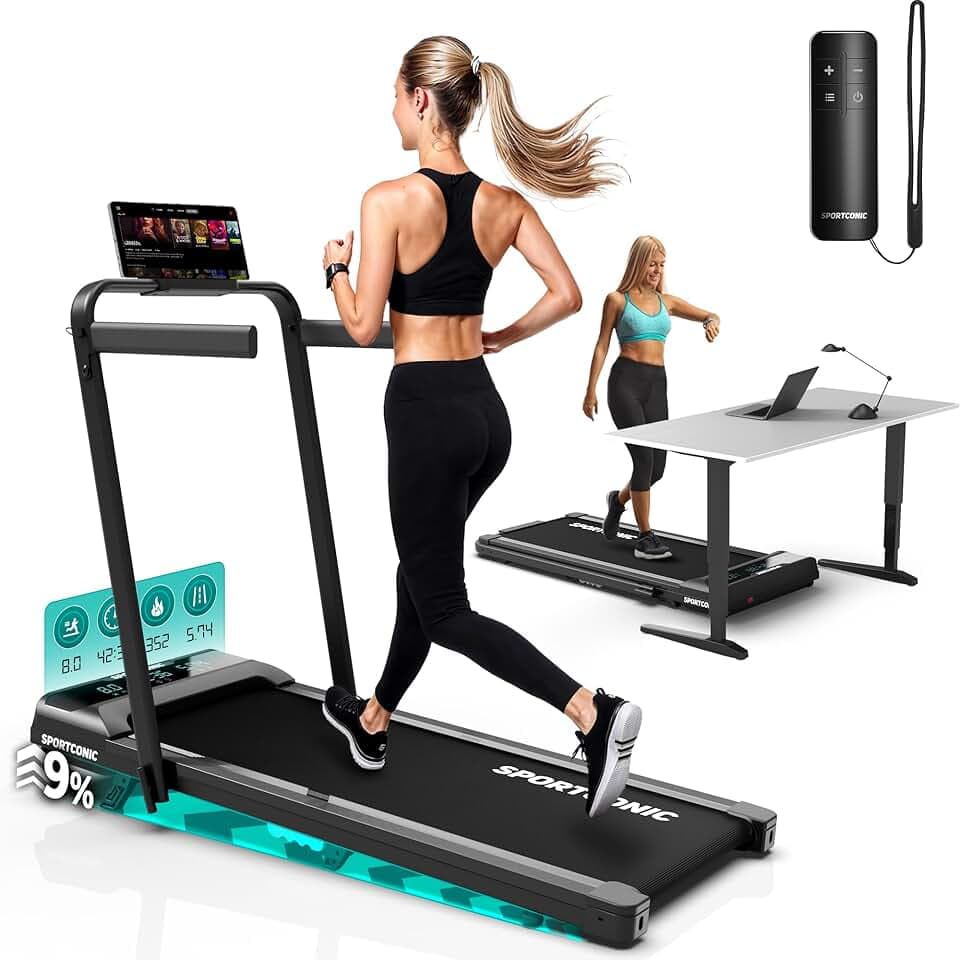 Sportconic Tapis de Marche Pliable Inclinable – Tapis de Course Silencieux avec Télécommande – Walking Pad Compact pour Sport à la Maison & Bureau