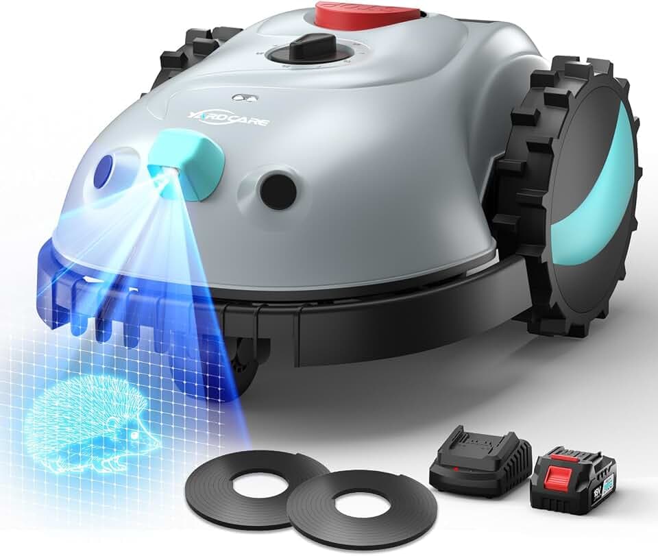YARDCARE V100 Robot Tondeuse sans Fil Périphérique, jusqu'à 150 m² | Navigation Visuelle, Détection d'obstacles 150, Installation facile, Pas de RTK nécessaire, Adapté aux petits jardins