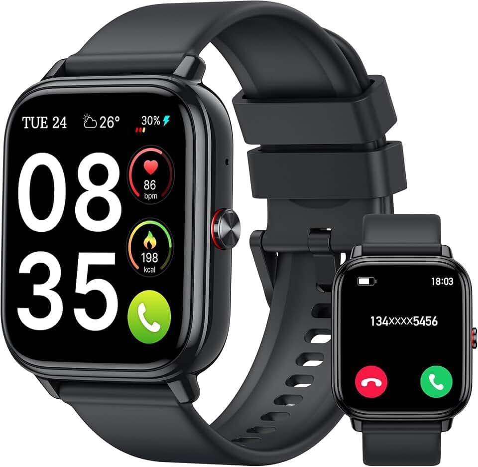 Montre Connectée Femme Homme, 1.83"HD Smartwatch, 20 Jours d'Autonomie | Appel Bluetooth, Cardiofrequencemetre, Montre de Sport avec Étanchéité IP68, 112+ Modes Sportifs pour Android/iOS, Noir