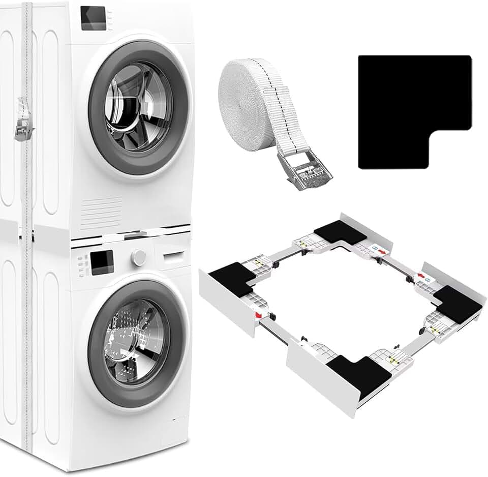 NIUXX Universel Kit de Superposition pour 46-66cm Lave-linge et Sèche-linge, Kit D’empilage pour Machine à Laver, Cadre Intermédiaire pour Laver, Sèche-Linge Kit Intermédiaire avec Sangles à Cliquet