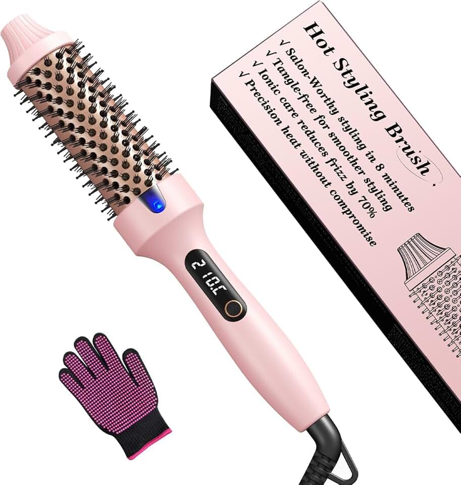 Haokoo Brosse Chauffante Ionique 38 mm – Lissage & Boucles, Volume, 6 Niveaux de Température, Chauffage Rapide (Rose)