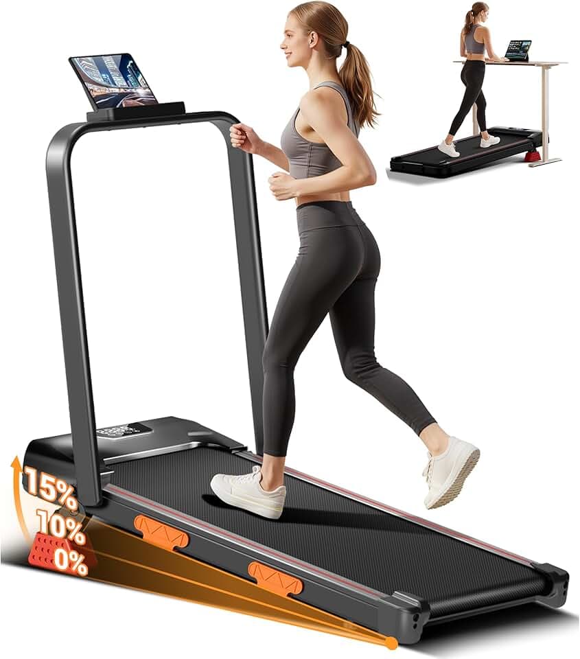 LONTEK Tapis de Marche Pliable Inclinable 16%, 10km/h Tapis de Course Pliable Inclinable, avec Affichage LED, Télécommande, 3.0 HP Treadmill Walking Pad, Tapis de Marche Bureau, 136KG Max Charge