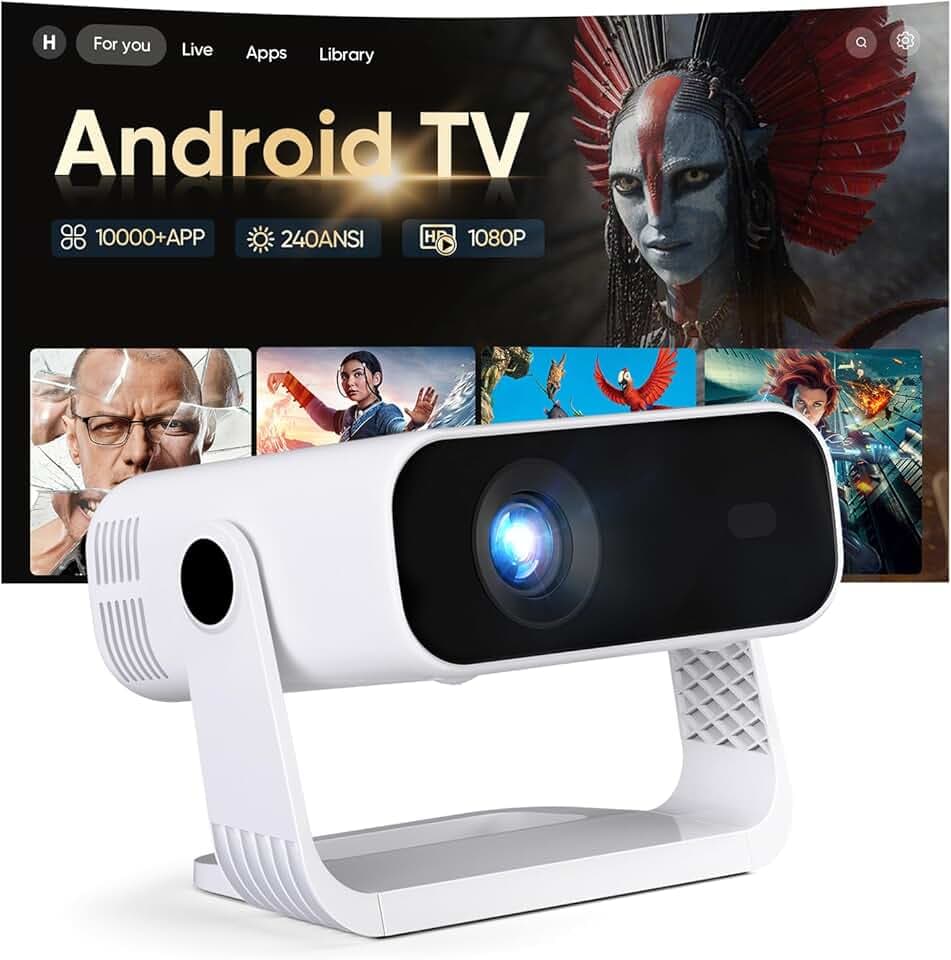 Videoprojecteur Intelligent Applications Intégrées Rétroprojecteur 1080P Natif Supporte 4K WiFi 6 Bluetooth 5.2 240 ANSI Correction Trapézoïdale Automatique Focus Électronique pour Android iOS HDMI
