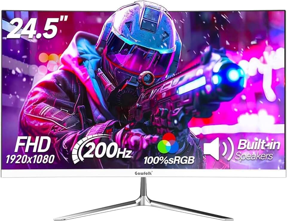 Gawfolk Écran PC 24.5 Pouces, Moniteur Gaming 200Hz, Ecran PC FHD 1920x1080, 100% sRGB, 1ms MPRT, Haut Parleurs Intégrés, Interface HDMI & DP, Protection des Yeux, VESA 75 * 75, Blanc