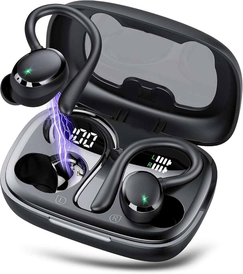 Ecouteurs Bluetooth sans Fil Sport, 72H Casque Bluetooth 5.3 avec CVC8.0 Antibruit,Ecouteurs sans Fil avec 4 ENC Mic,IPX7 Étanche Oreillette Bluetooth,Oreillette Sans Fil pour Running,Casque Écran LED