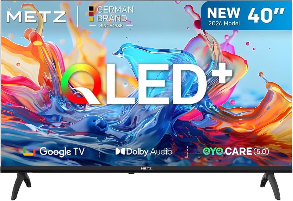 Metz 40 Pouces (100 cm) Smart TV FHD Google Television LED, Gen 6 QLED +, HDR 10 Dolby Audio Bluetooth 5,1 EyeCare Tuner DVB-T/T2/C/S/S2 CI+ (40MQH7000Y, 2026 Nouveau Modèle)