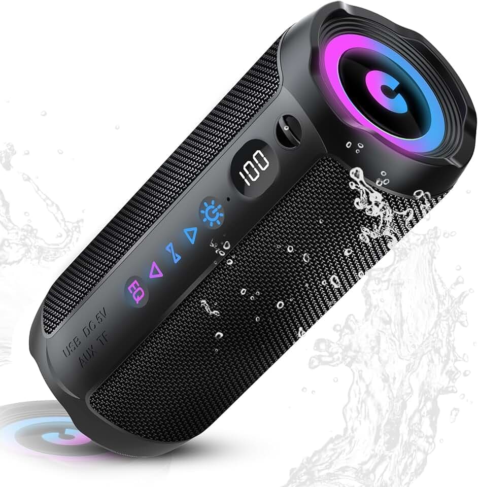 Enceinte Bluetooth Puissante 5.4 sans Fil avec Bass Puissantes, Haut-Parleur Portable 25W, LED Écran, Autonomie 25H,Son Surround à 360 degrés,Appairage TWS,AUX,TF Carte,pour l'extérieur/La Fête/Voyage