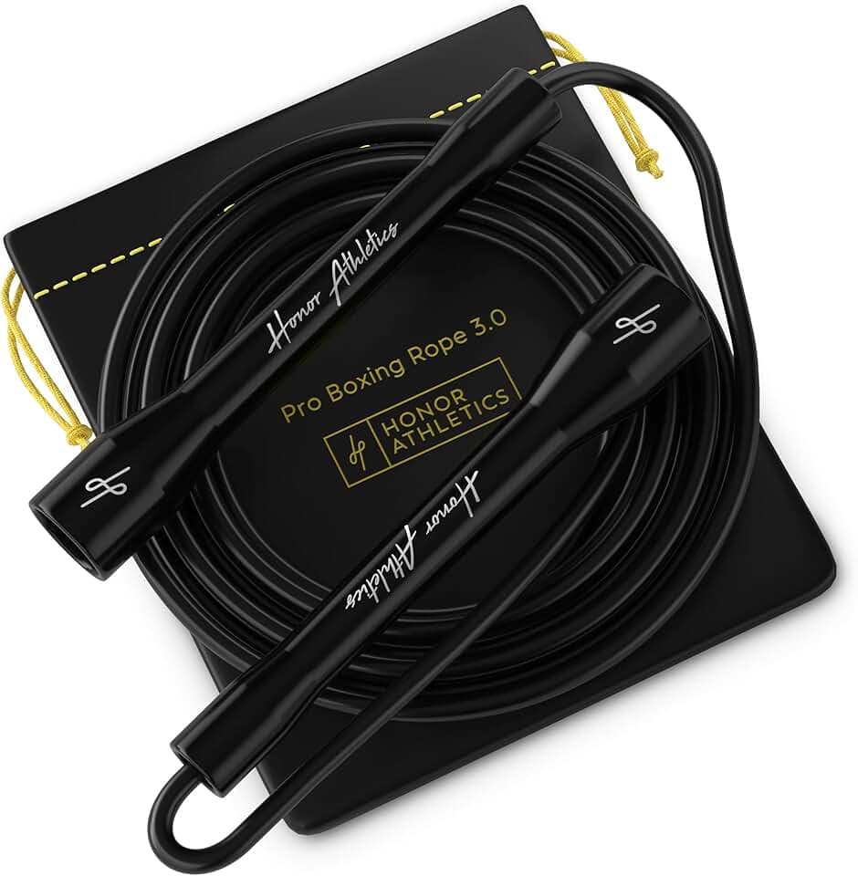 Honor Athletics Corde de boxe Pro 3.0 | Corde à sauter de 5,3 mm pour intérieur/extérieur réglable pour la boxe | Ultra durable, anti-torsion en mélange TPU-PVC/poignées incassables | Mélange