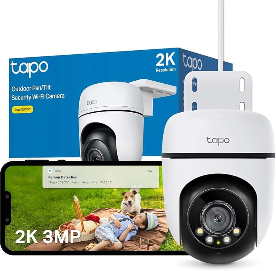Tapo C510W 2K Caméra de Surveillance WiFi extérieur 360°, Vision Nocturne Couleur, Détection de Personne et Suivi de Mouvement, Étanche IP65, Alarme sonore Personnalisable Certifié ClimatePartner