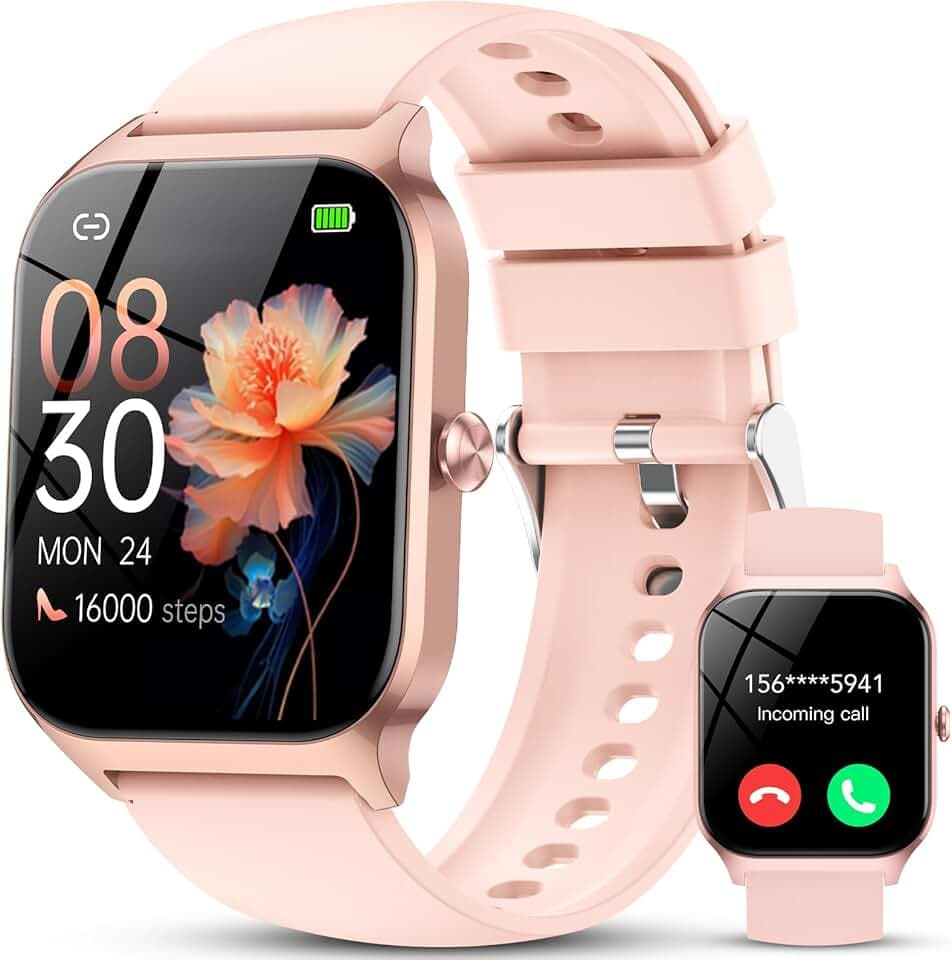 CASCHO Montre Connectée Femme Homme, 1.85" HD Smartwatch, 115+ Modes, Sport Tracker avec téléphonie Bluetooth,Montre Podomètre étanche IP68, Veille jusqu'à 30 Jours, iOS/Android - Rose Rose