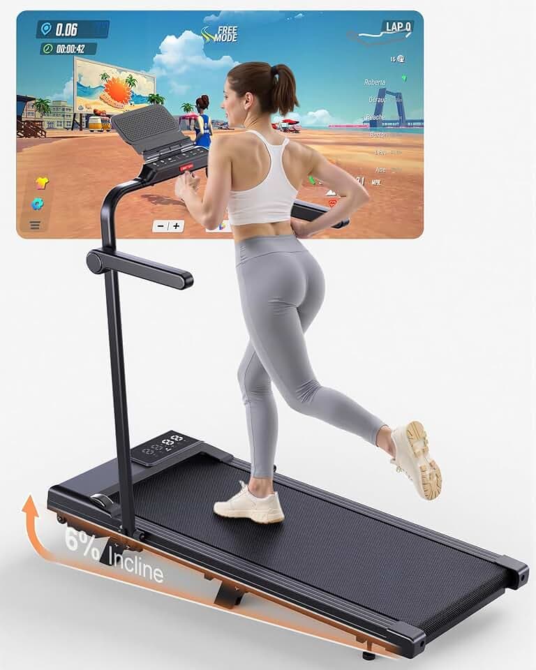 Superun Raceable Tapis de Course Inclinable 2.5HP Tapis de Marche avec Rampes, 1-6km/h, 1-12km/h APP Contrôle Max 136KG Walking Pad Portables avec Parcours d'entraînement et Courses Multi-Coureurs Global Recycled Standard