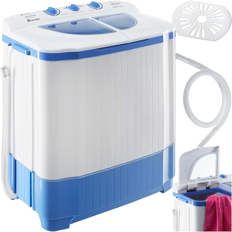 tectake® Mini Machine à laver Portable 2 en 1 Multi-Fonction Essorage, Petite taille Compact, Capacité de charge 4,5 kg Parfait pour Étudiant, Camping, Camping Car, Petite salle de bain, Voyage