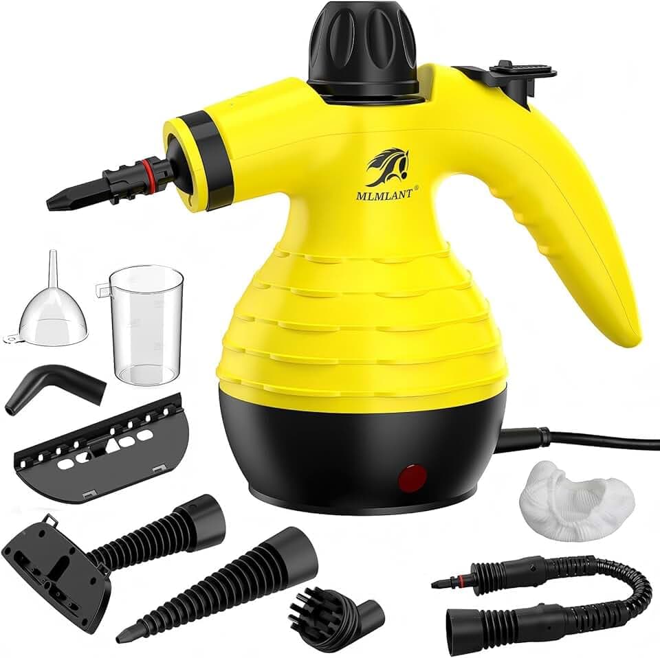 MLMLANT Nettoyeur vapeur multifonction avec verrouillage de sécurité et kit d'accessoires de 10 pièces, adapté pour tapis, sièges de voiture, canapés, meubles rembourrés et plus encore.