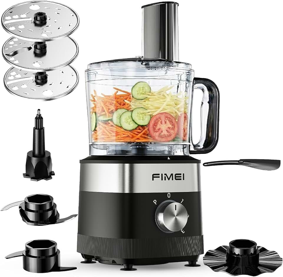 FIMEI Robot Multifonction de Cuisine 800W, Hachoir 1,5L, 3 Vitesses & Pulse | Pétrin, Râpe, Trancheuse Réversible, Disque Émulsionneur & Double Verrouillage de Sécurité