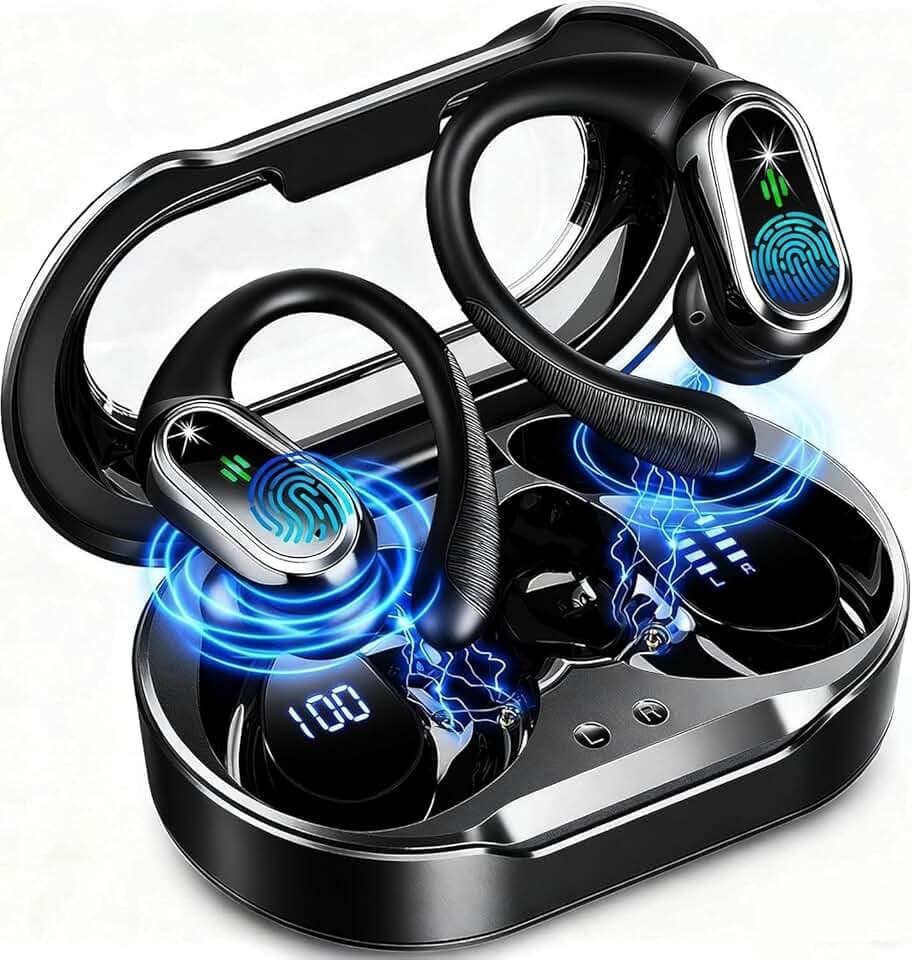 Ecouteurs Bluetooth sans Fil Sport, 2026 Écouteur Sans Fil Bluetooth 5.4 avec HiFi Stéréo, Temps d'appel 50H, 4 ENC Appel Réduction Antibruit Mic, Écran LED, IP7 Étanche oreillette Casque pour Running