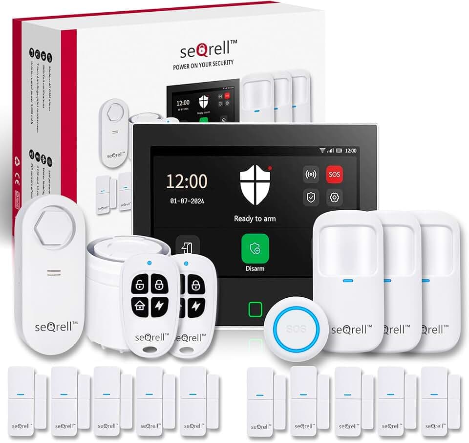 Système Alarme Maison sans Fil, Kit Alarme Anti Intrusion WiFi et GSM 4G avec Écran Tactile 7", Batterie 5000 mAh, Tuya Smart Life app, Alexa, détecteur de Fuite d'eau SQ7024B