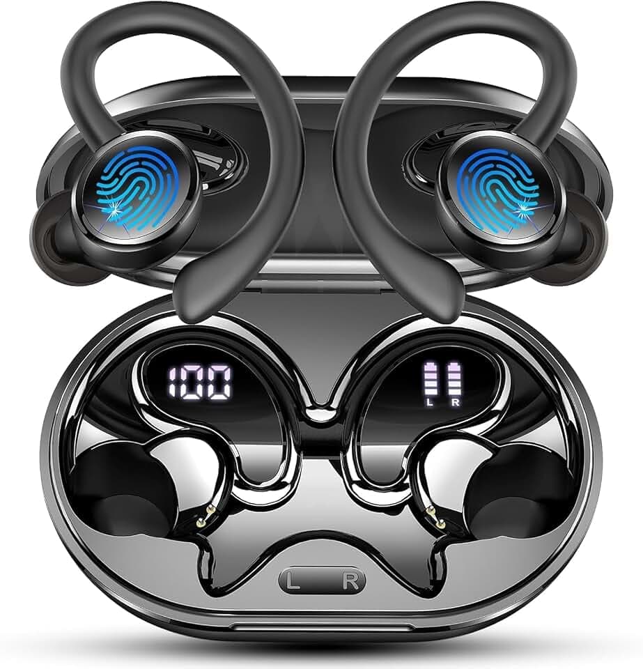 2026 Ecouteurs Bluetooth sans Fil Sport, Écouteur Bluetooth 5.4 avec HiFi Stéréo, 50H Écouteur Bluetooth 4 ENC Réduction Bruit Mic, IP7 Étanche Oreillette Bluetooth, Écran LED Casque pour Running