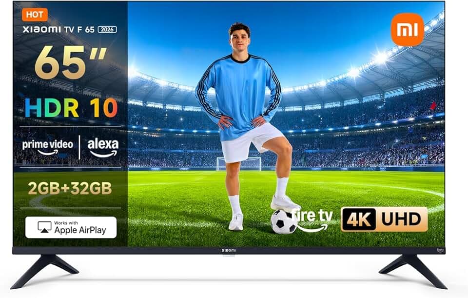XIAOMI TV F 65, 165 cm (65 Pouces), 4K UHD, Smart TV, Fire TV, Contrôle Vocal Alexa, HDR10, MEMC, 60Hz avec 120Hz Game Boost Mode, 2Go+32Go, Compatible avec AirPlay