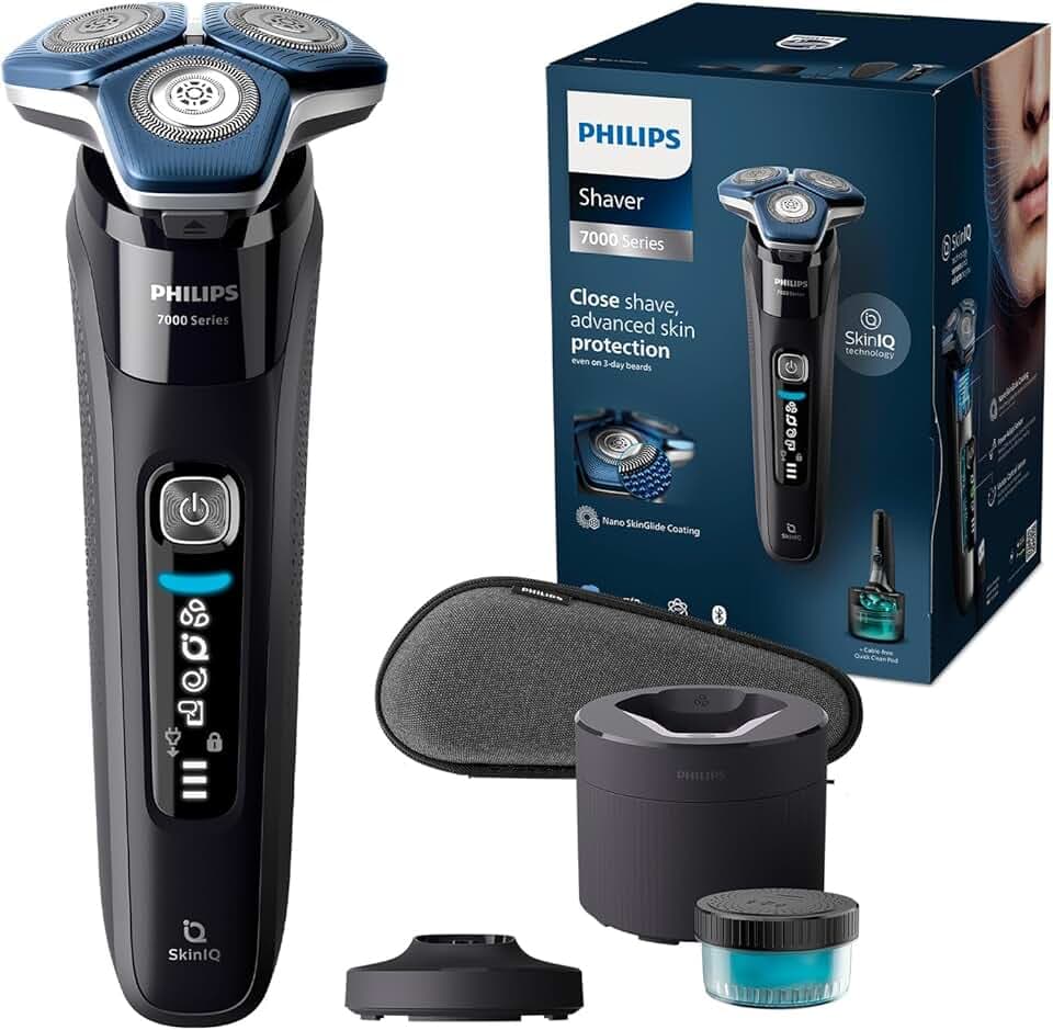 Philips Rasoir électrique Série 7000 pour homme Wet & Dry avec tondeuse rétractable, socle de charge, coffret de voyage et une cartouche Quick Clean (modèle S7886/55)