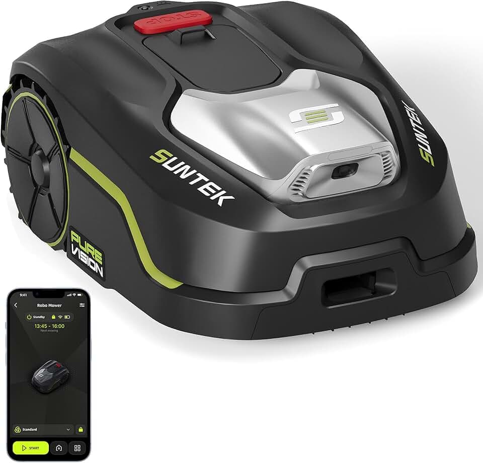 SUNTEK Robot Tondeuse sans Fil Périphérique - Robot Tondeuse IA + Vision pour 250 m², Technologie IA Caméra, Pente jusqu'à 35°, Étanchéité IPX5, Cartographie Automatique, Contrôle APP