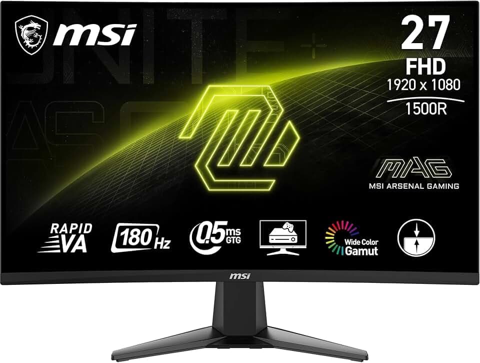 MSI MAG 27C6F écran Gaming incurvé FHD de 27" - Dalle Rapid VA 1920 x 1080 1500R, 180 Hz / 0,5ms (GtG, Min.), Adaptive-Sync - DP 1.2a, HDMI CEC