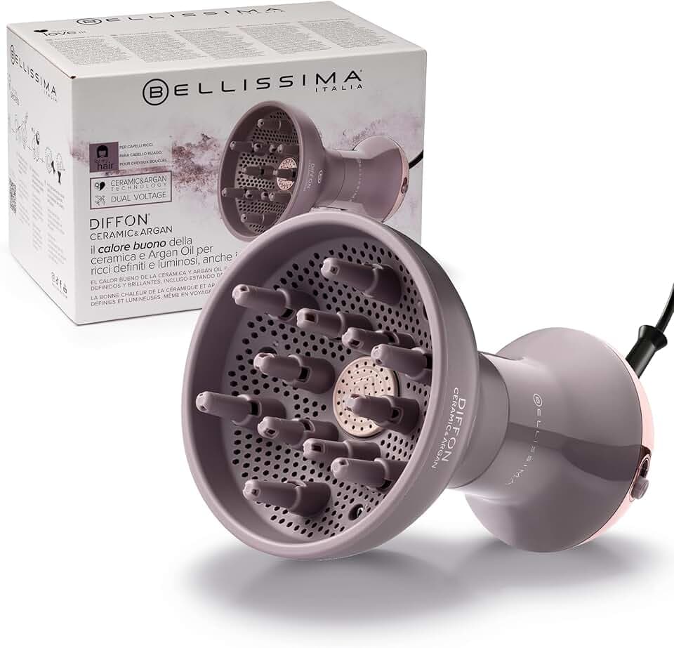 Belissima Diffuseur Sèche Cheveux Professionnel – Design Ergonomique – Gris Rose - Définition Boucles, Chaleur Homogène, Volume, Souplesse Cheveux - Séchage Doux, Rapide - Accessoire Coiffure