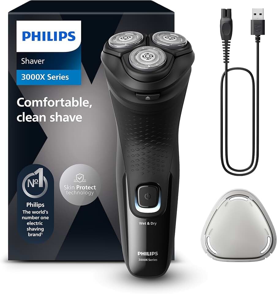 Philips Electric Shaver Series 3000x -rasoir électrique Wet & Dry ,couleur Bleu celeste, avec technologie SkinProtect, tondeuse rétractable, rasoir ergonomique pour hommes -inclus rasoir nasal