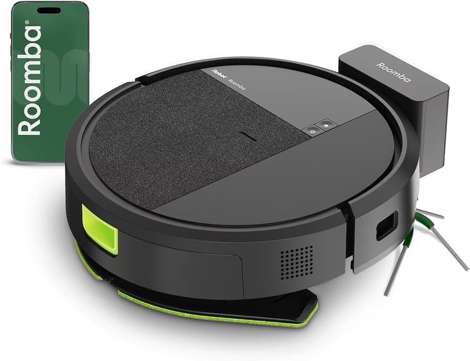 iRobot Roomba 115 Combo - Robot Aspirateur Laveur 2en1 - Puissance d'Aspiration de 15KPa - Brosse latérale étendue - Lingette de Lavage déportée - Navigation LiDAR - Noir