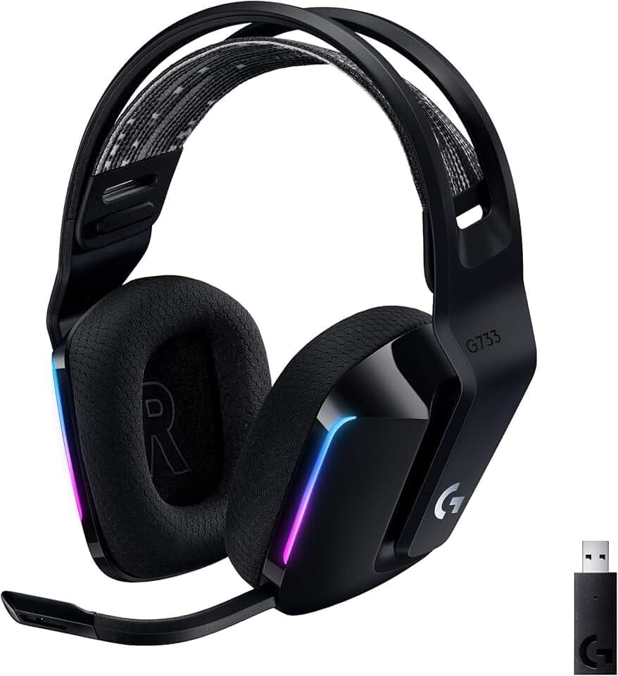 Logitech G G733 Casque Gamer Sans Fil LIGHTSPEED avec Bandeau de Suspension | LIGHTSYNC RVB, de Micro Blue VO!CE, Transducteurs Audio PRO-G, Ultra-Léger, Batterie 29h, Portée de 20m, PS4, PS5 - Noir