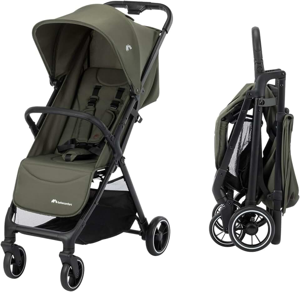 Bebeconfort Azur, Poussette Canne Compacte, 0-3 ans (15 kg), Poussette Bébé Légère, Pliage Automatique à Une Main, Inclinaison Jusqu'en Position Allongée, Panier Spacieux, Mineral Green