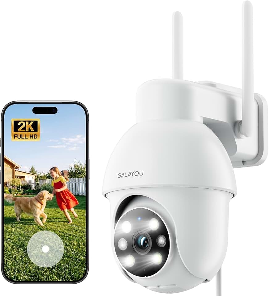 GALAYOU 2K 3MP Camera Surveillance WiFi Exterieure 2.4G WiFi PTZ Y4 | Caméra IP 360° Étanche, Vision Nocturne en Couleur, Suivi, Audio Bidirectionnel, Alerte instantanée IA, Carte TF, Alexa