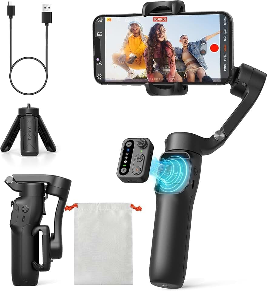 hohem Stabilisateur Smartphone iSteady X3 SE, 3 Axes Stabilisateur de Cardan, Design léger et Pliable avec télécommande détachable, Batterie de 11H, Parfait pour Le Vlogging et Les Selfies