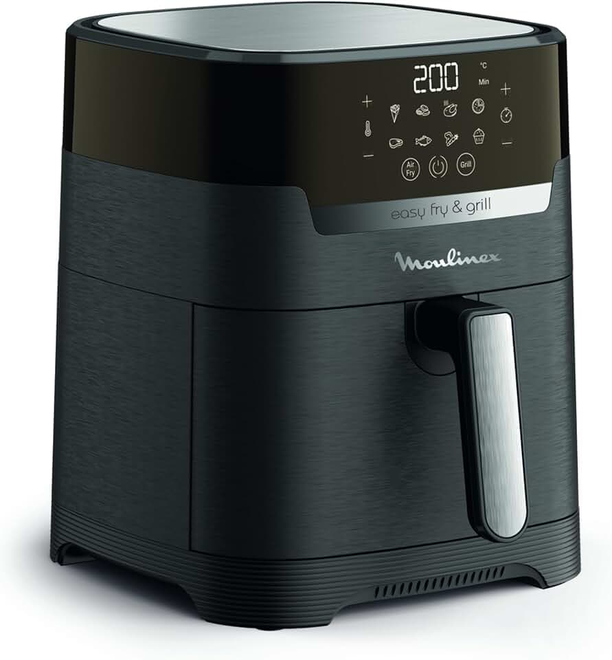 Moulinex Friteuse sans huile + Gril, Capacité XL 4,6L, Jusqu'à 6 personnes, 8 Programmes automatiques, Air Fryer, Ecran tactile digital, Température réglable, Easy Fry & Grill 2en1, EZ505810