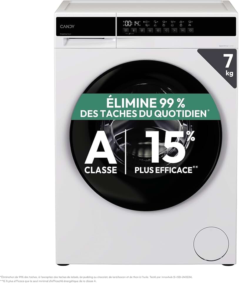 CANDY - Lave-Linge Hublot - Machine à Laver 7kg/1200 trs/min - Classe Énergétique A - Plusieurs Programmes - Fonctionnement Economique - Blanc - 85 x 60 x 47 cm - Modèle EY 27SB7-S Étiquetage Énergétique