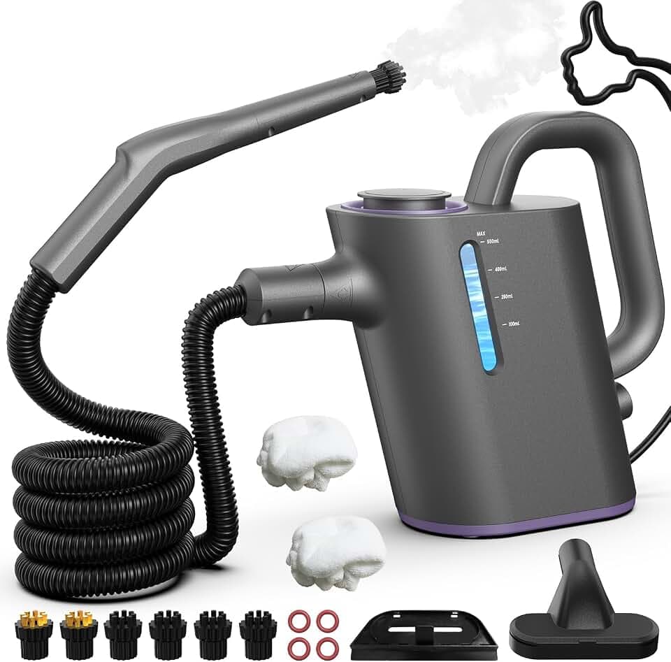 Nettoyeur Vapeur à Main 15 Sec Chauffage Rapide, 550 ml Réservoir | avec 16 Accessoires Pour Cuisine, Salle de Bain, Joints, Fenêtres, Voiture, Tissus, Sans Chimie, Vapeur Jusqu'à 100°C